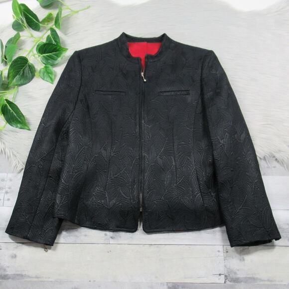 HOBBS Marilyn Anselm Black Textured Jacquard Zip Front Jacket Women’s Size 10 - Picture 6 of 13